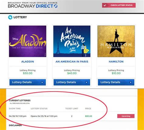 how does the lottery work for broadway.